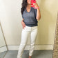 Eyelet Puff Sleeve Knit Top in Charcoal
