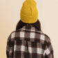 Smiley Face Embroidered Ribbed Knit Beanie: Mustard