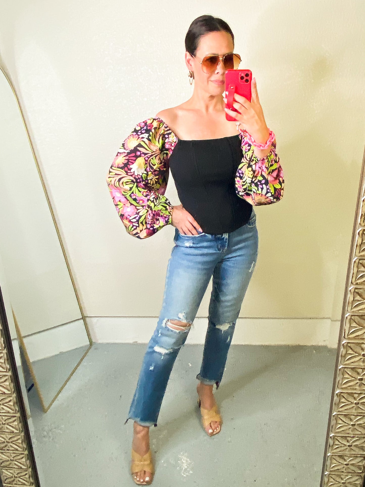 Floral Balloon Sleeve Blouse