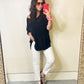 V-Neck Short Sleeve Knit Top in Black