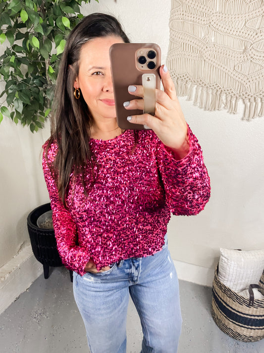 You Found Me Sequin Top in Fuchsia