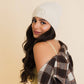 Smiley Face Embroidered Ribbed Knit Beanie: Mustard
