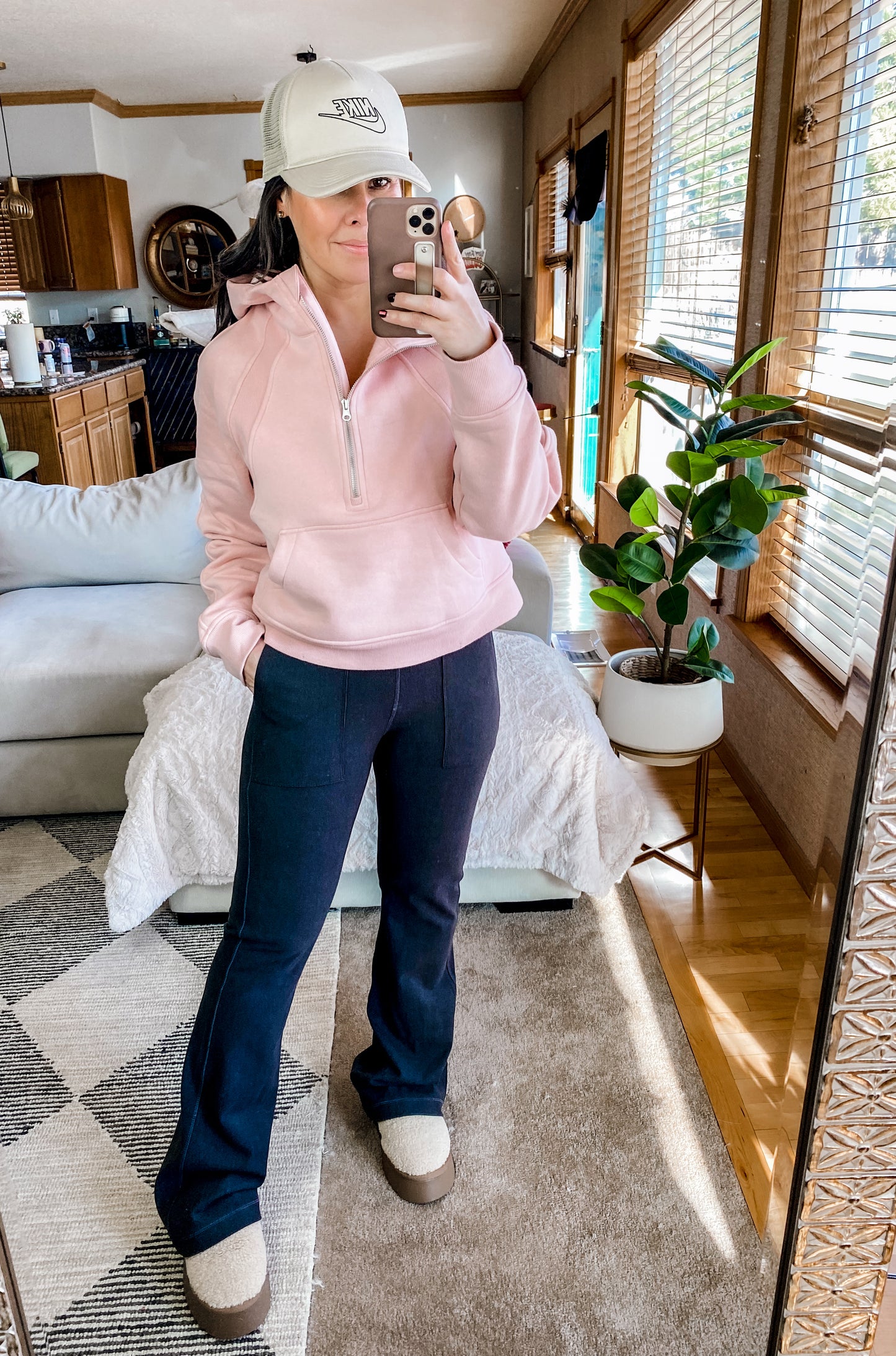 Half Zip Cropped Hoodie in Pink