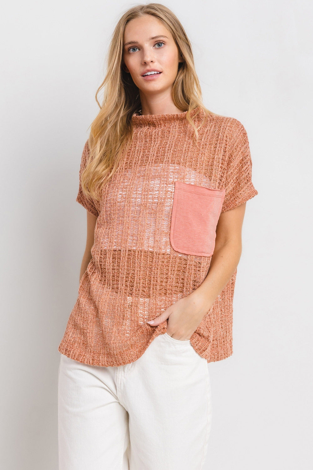 Crochet Mock Neck Top - Rust