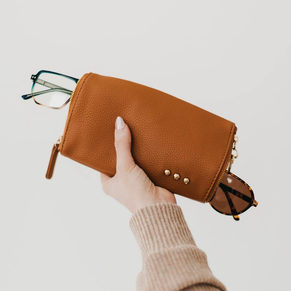 Skyla 2-in-1 Glasses Case Holder: Brown