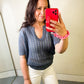 Eyelet Puff Sleeve Knit Top in Charcoal