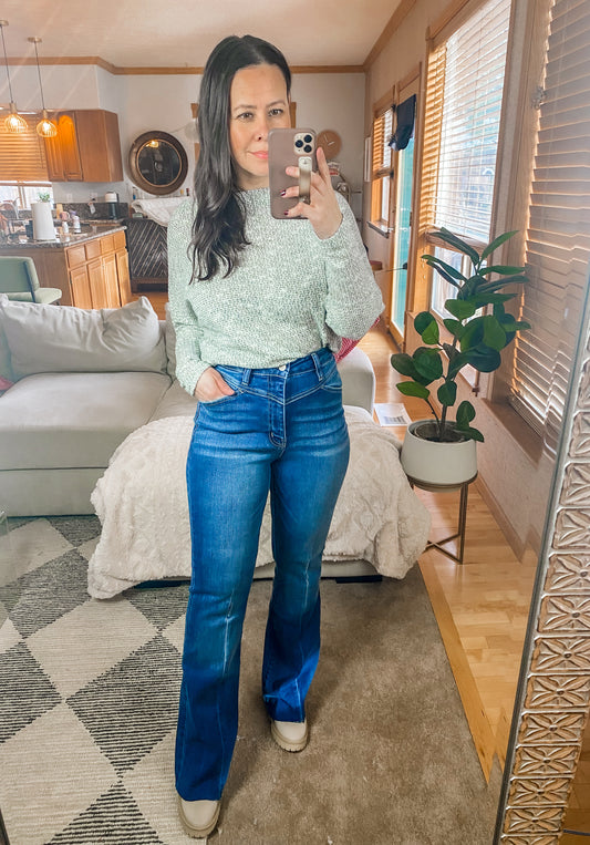 Kancan High Rise Raw Hem Flare Jeans
