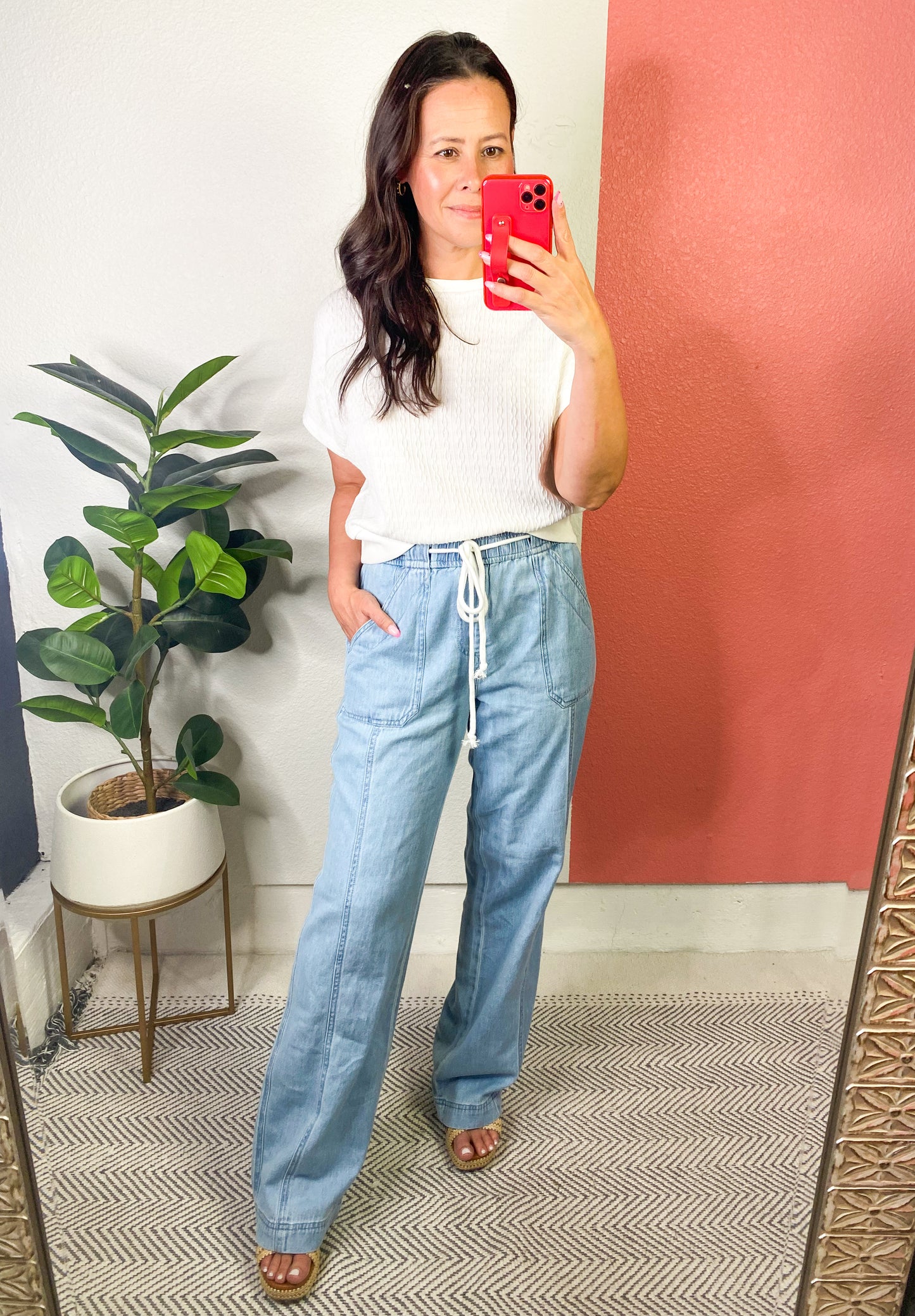 RISEN Pull On Drawstring Straight Jeans