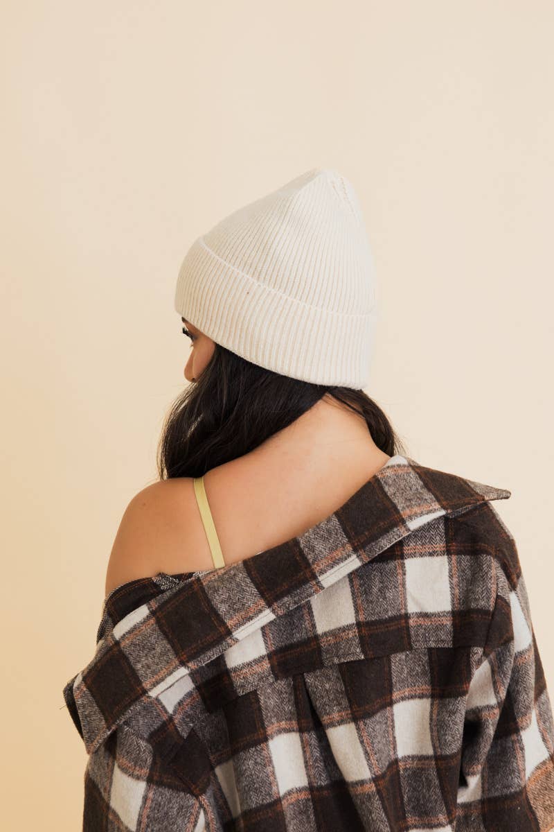 Smiley Face Embroidered Ribbed Knit Beanie: Mustard