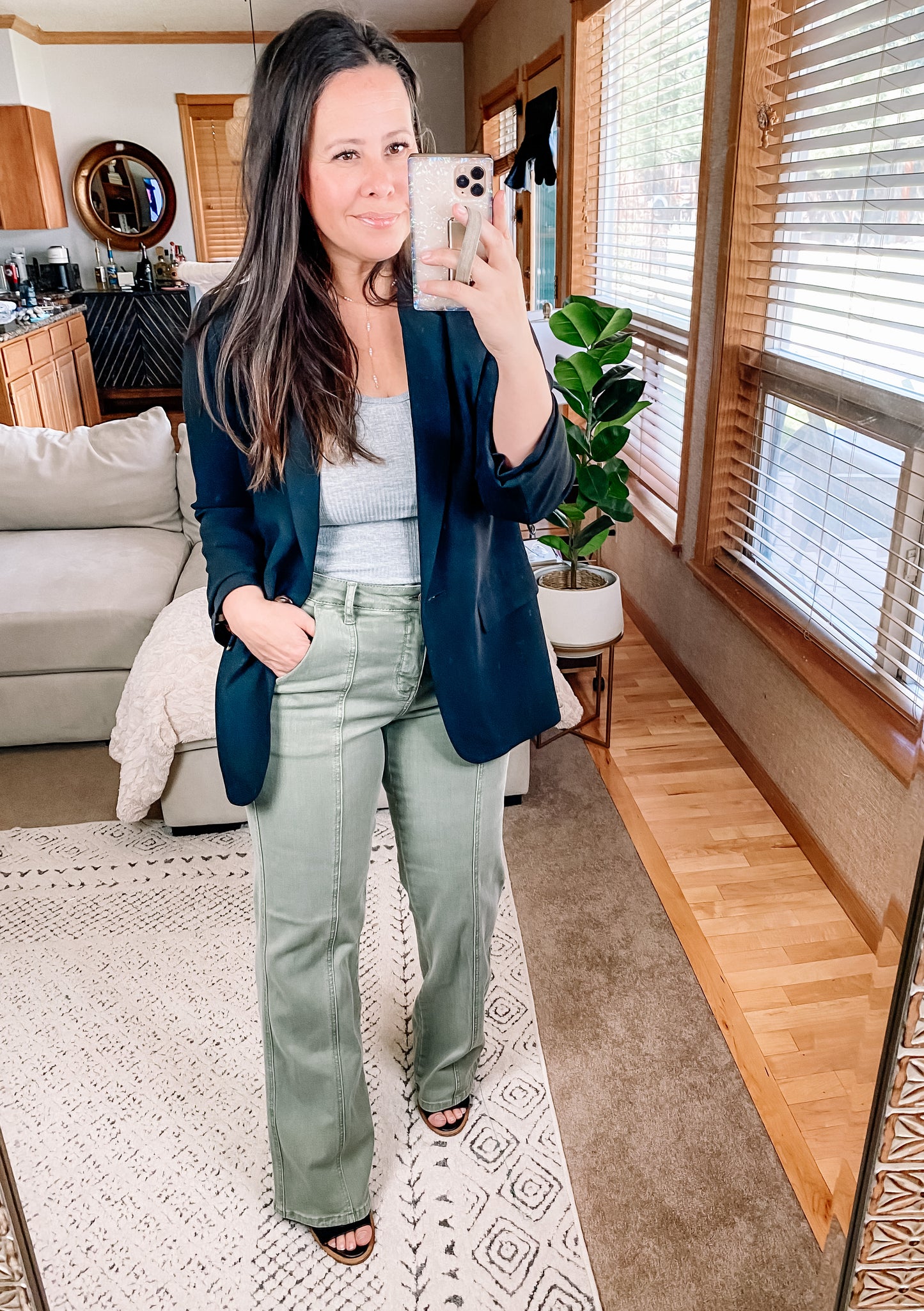 Judy Blue High Rise Front Seam Straight Jeans in Sage