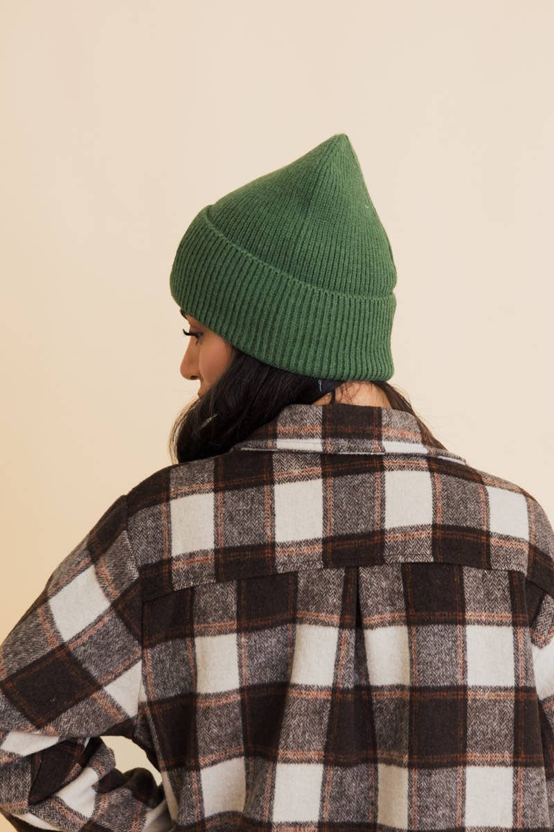 Smiley Face Embroidered Ribbed Knit Beanie: Mustard