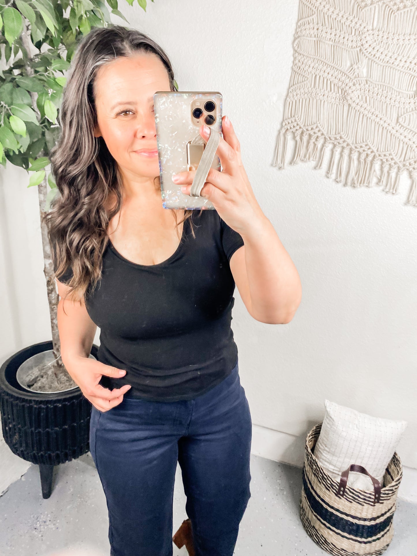 Total Brami Basic Ribbed Fitted Tee with Built In Bra