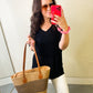 V-Neck Short Sleeve Knit Top in Black