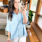 Pleated Batwing Short Sleeve Button Up Top - Multiple Colors