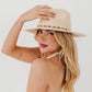 Isabella Woven Beaded Band Straw Sun Hat: Tan