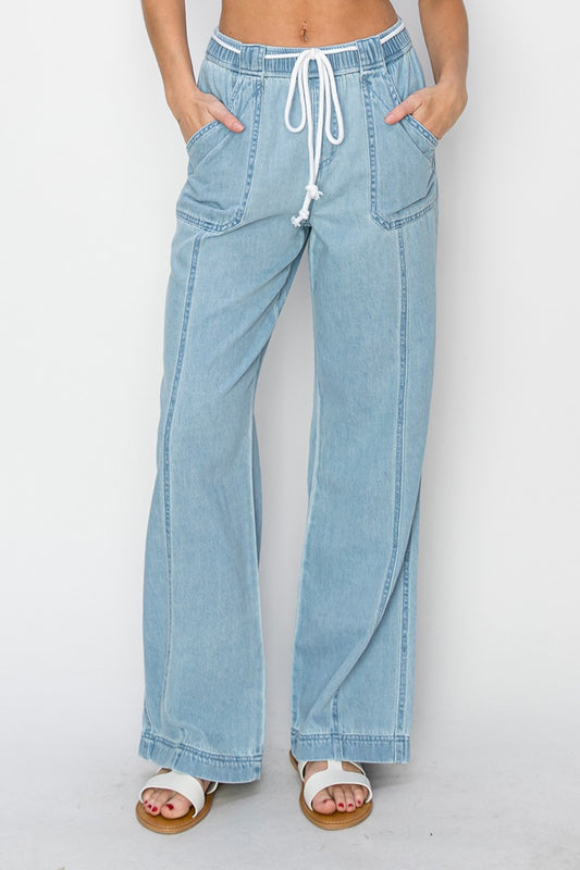 RISEN Pull On Drawstring Straight Jeans