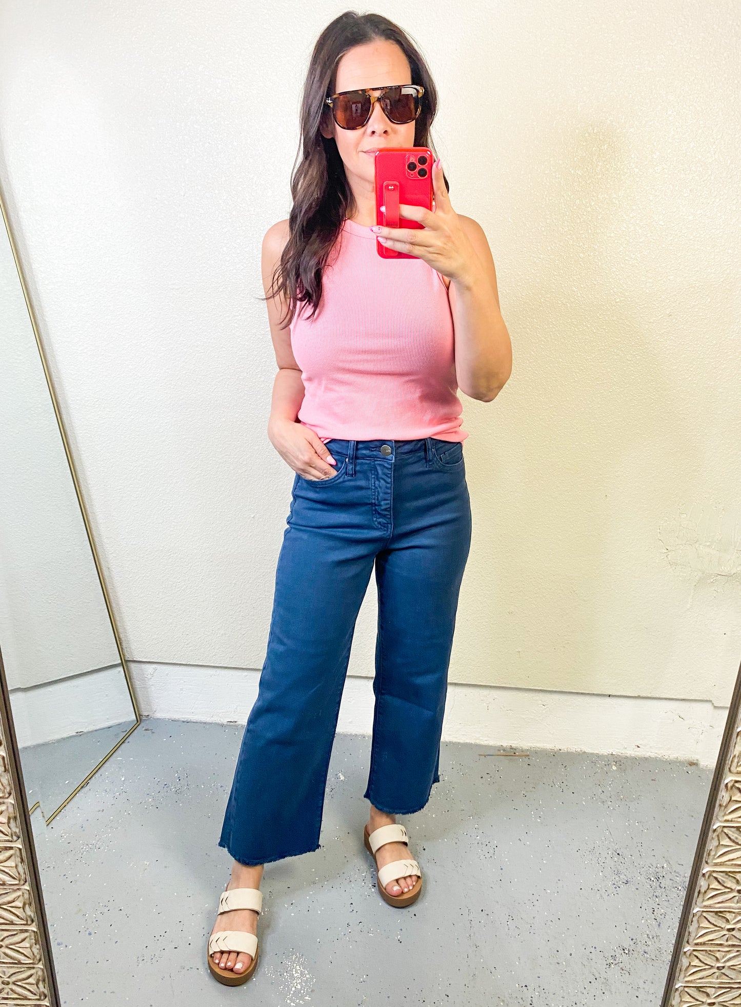 RFM Tummy Control Cropped Wide Leg Jeans - Island Green