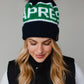 Navy, Green & White Apres Pom Hat