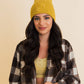 Smiley Face Embroidered Ribbed Knit Beanie: Mustard