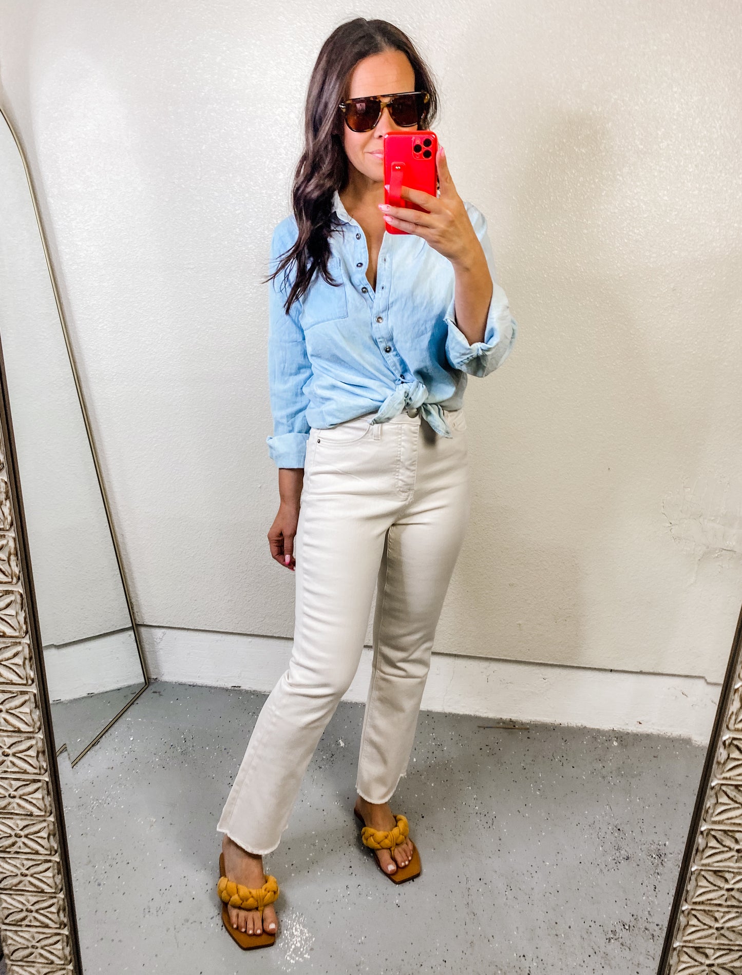 RFM Tummy Control High Waist Cropped Boot Cut Jeans - Off White