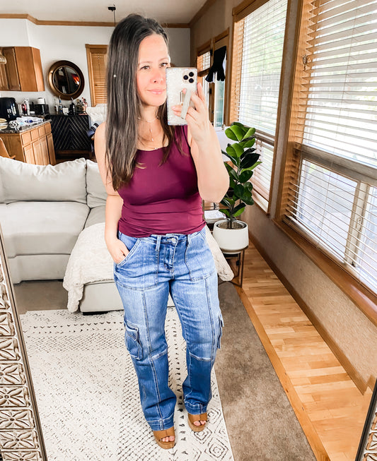 Judy Blue High Rise Wide Leg Cargo Jeans