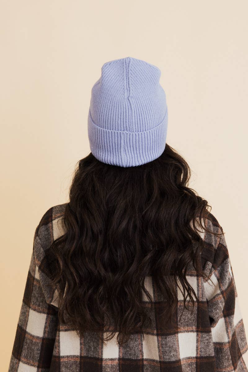 Smiley Face Embroidered Ribbed Knit Beanie: Mustard