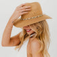 Isabella Woven Beaded Band Straw Sun Hat: Beige