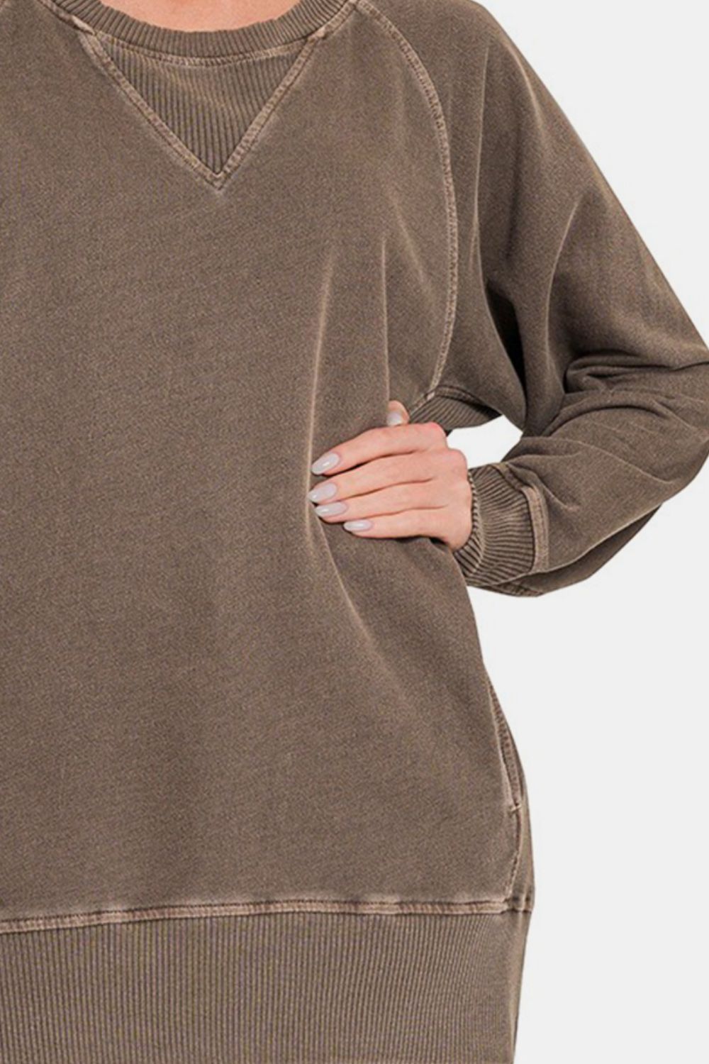 Pigment Dyed French Terry Sweatshirt w/Pockets - Brown