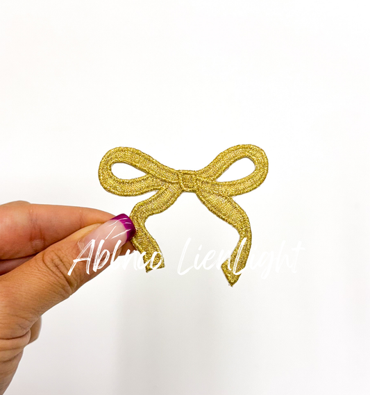 Gold dainty bow trucker hat embroidery patch iron on