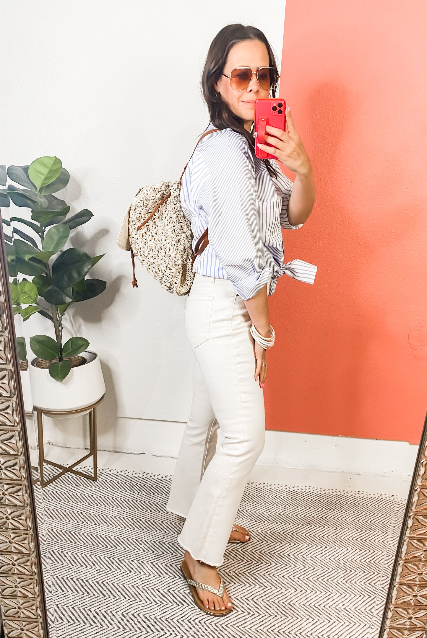 Straw Braided Faux Leather Strap Backpack Bag