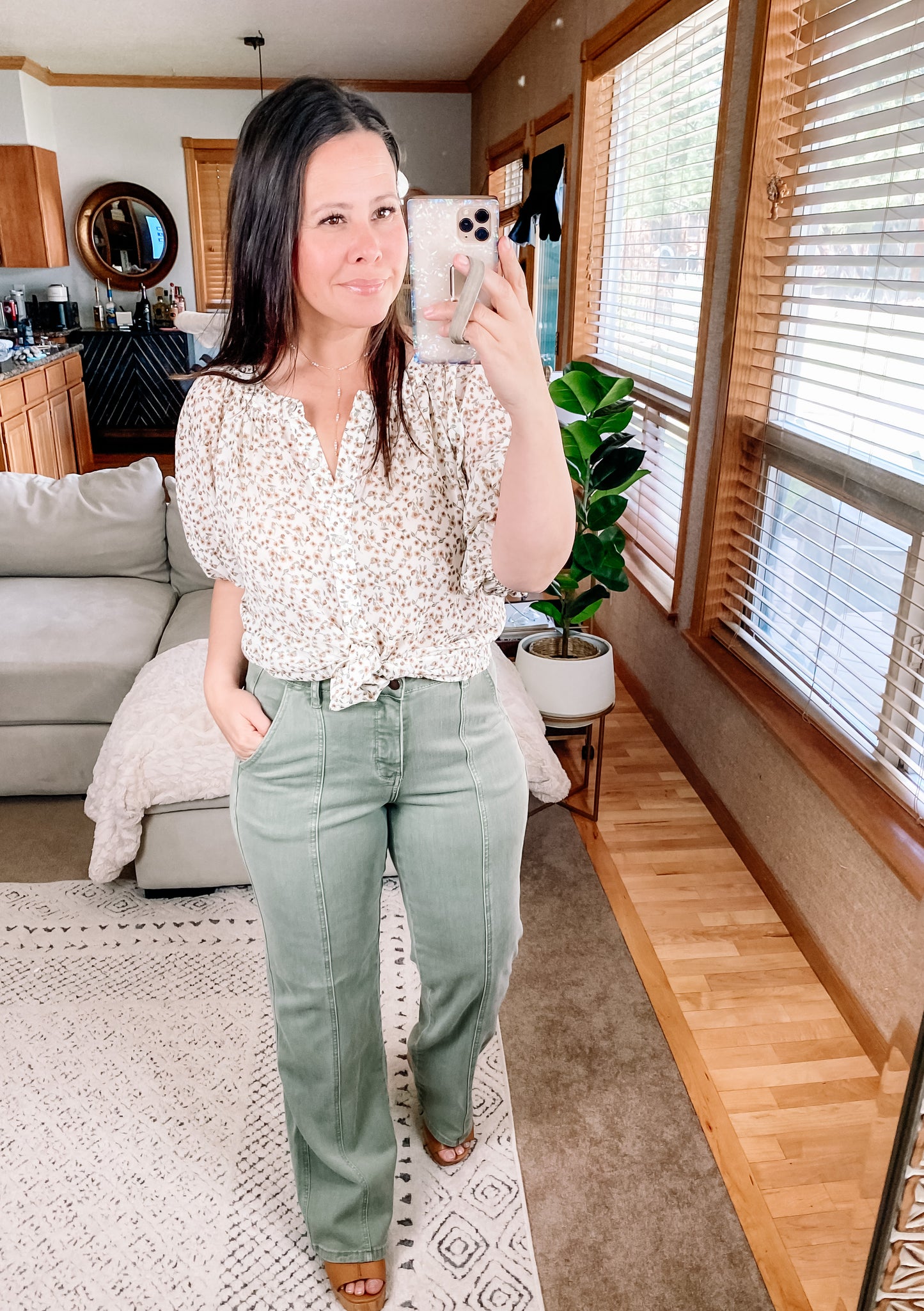 Judy Blue High Rise Front Seam Straight Jeans in Sage