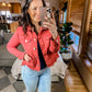 RISEN Raw Hem Button Up Cropped Denim Jacket