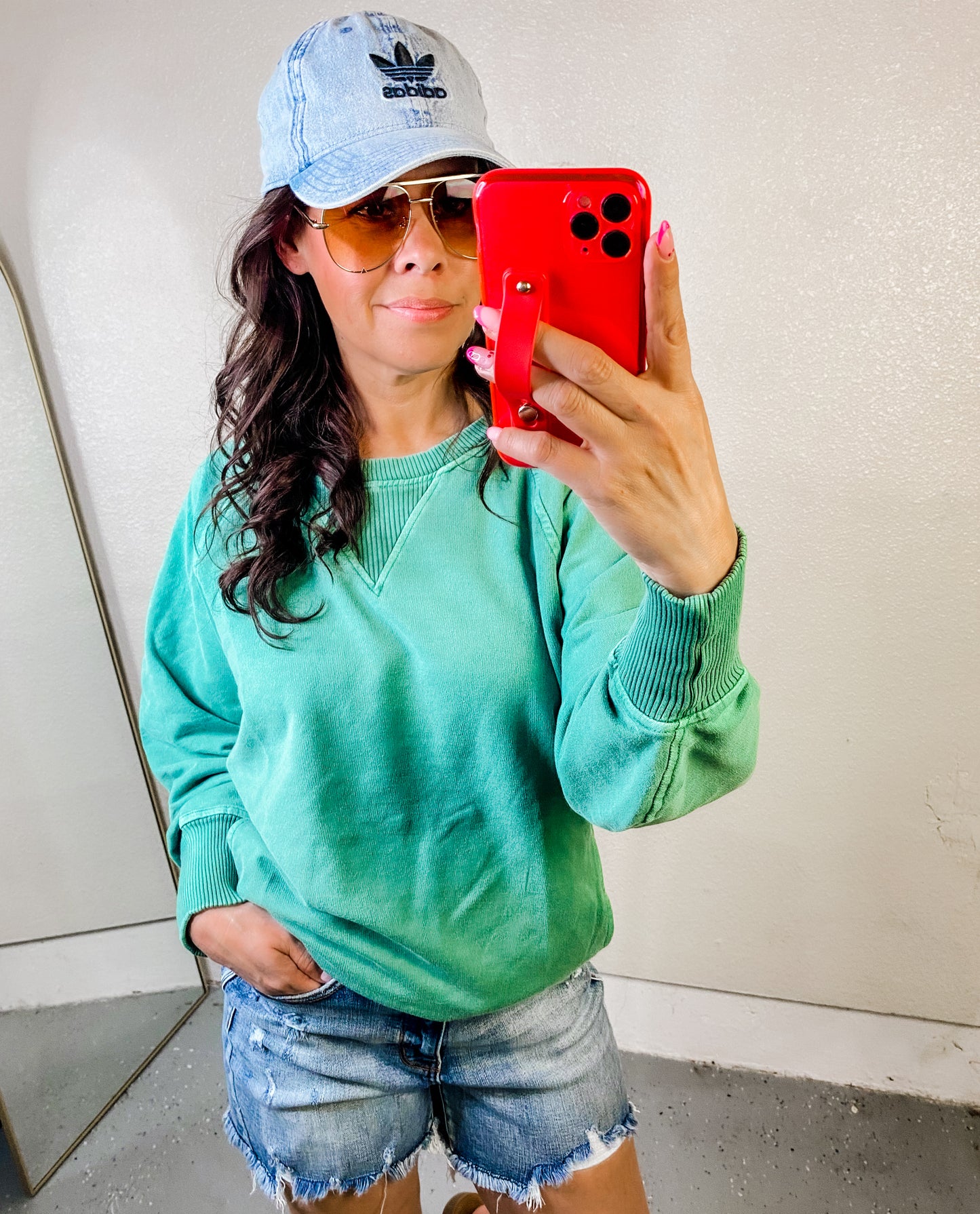 Pigment Dyed French Terry Sweatshirt w/Pockets - Green