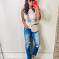 BAYEAS Mid Rise Distressed Ripped Straight Jeans