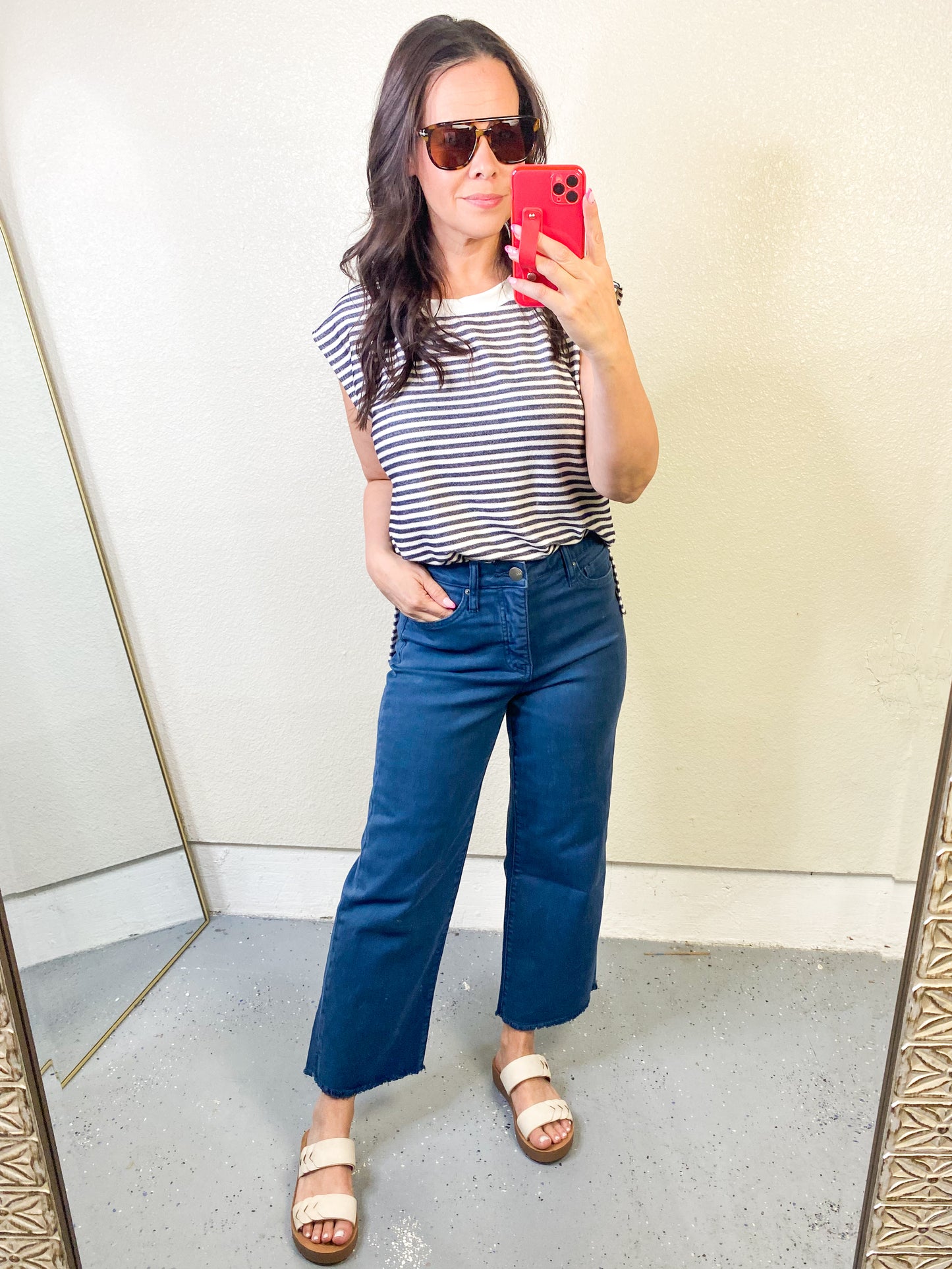 RFM Tummy Control Cropped Wide Leg Jeans - Blue Slate