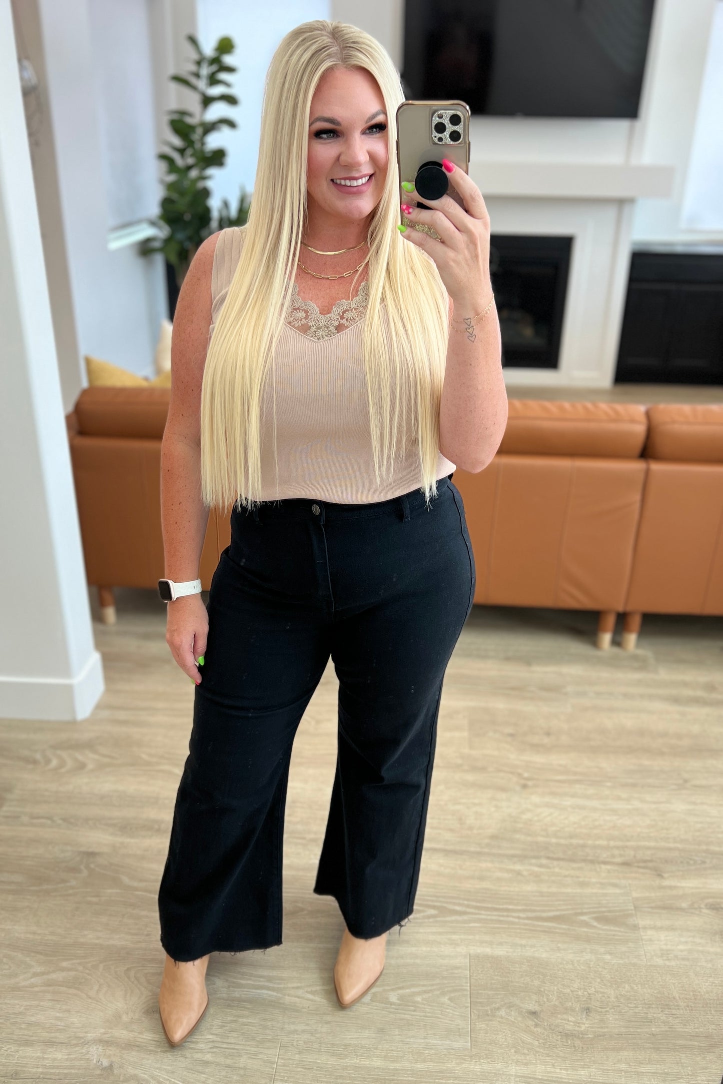 August High Rise Wide Leg Crop Jeans in Black