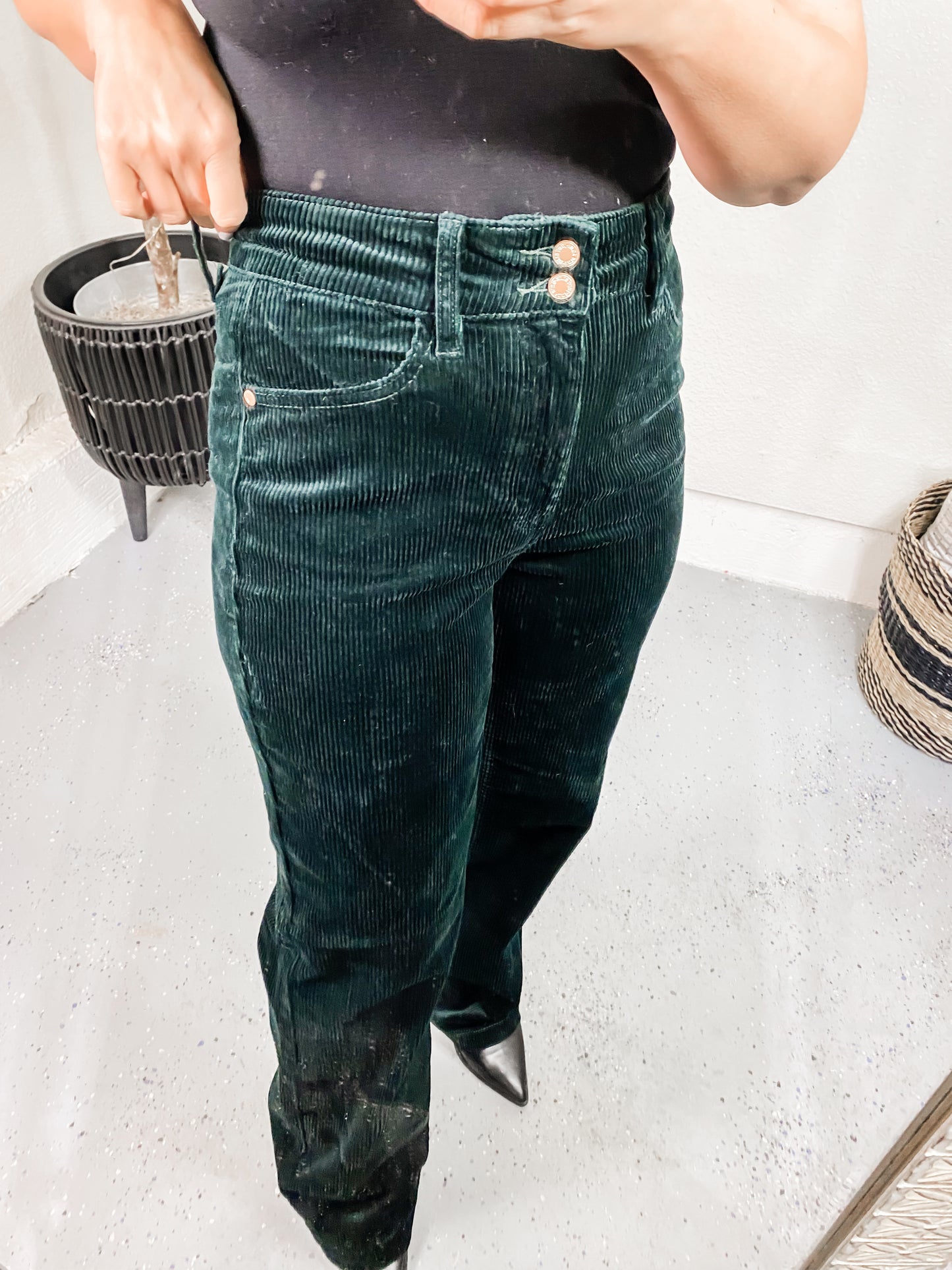 Judy Blue High Waist Emerald Corduroy Wide Leg Jeans
