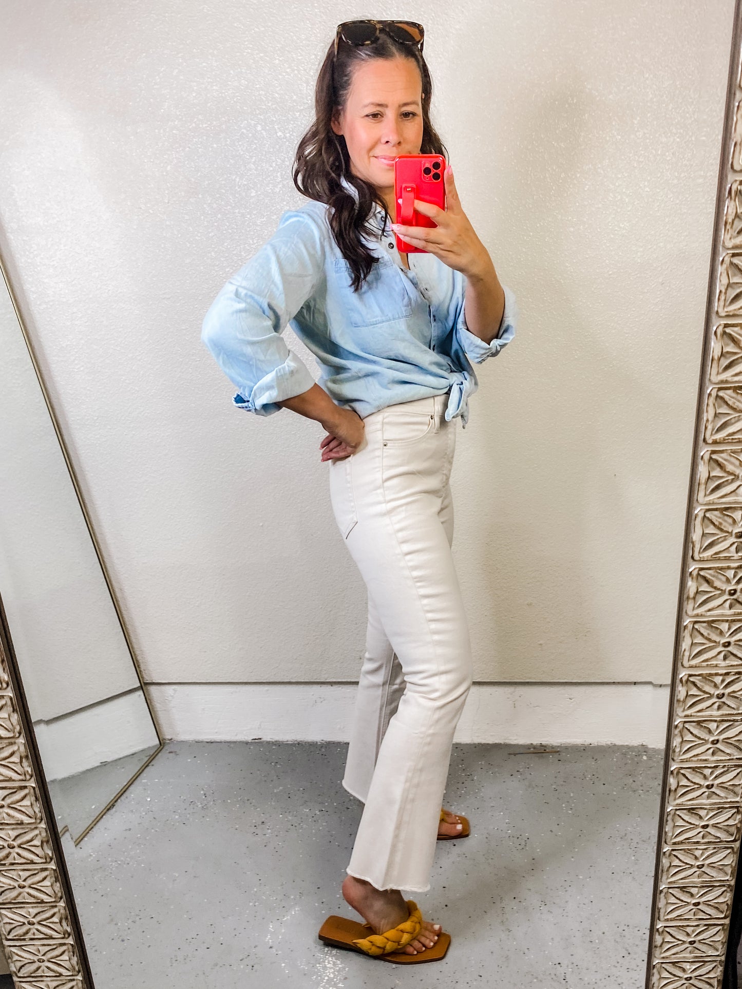 RFM Tummy Control High Waist Cropped Boot Cut Jeans - Off White