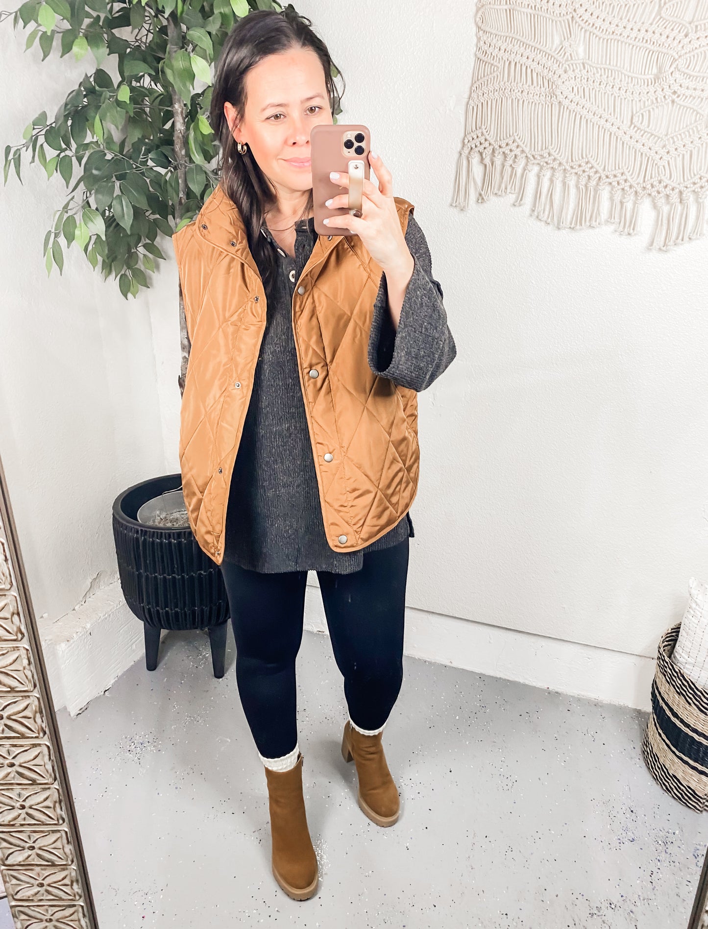 Neither Here Nor There Puffer Vest in Camel