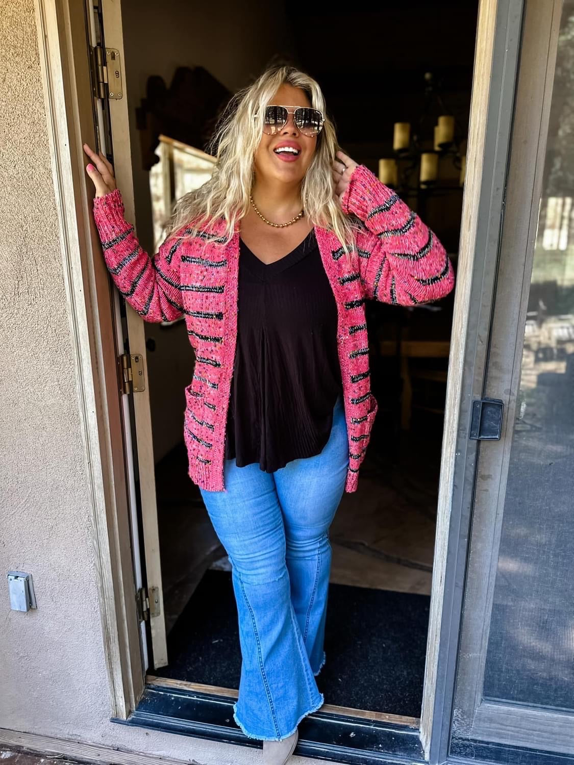 PREORDER: STRIPE MILEY DOT CARDIGAN (SHIPS EARLY OCTOBER)