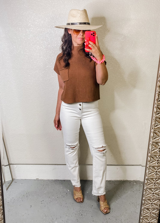 RISEN High Rise Button Fly Straight Ankle Jeans