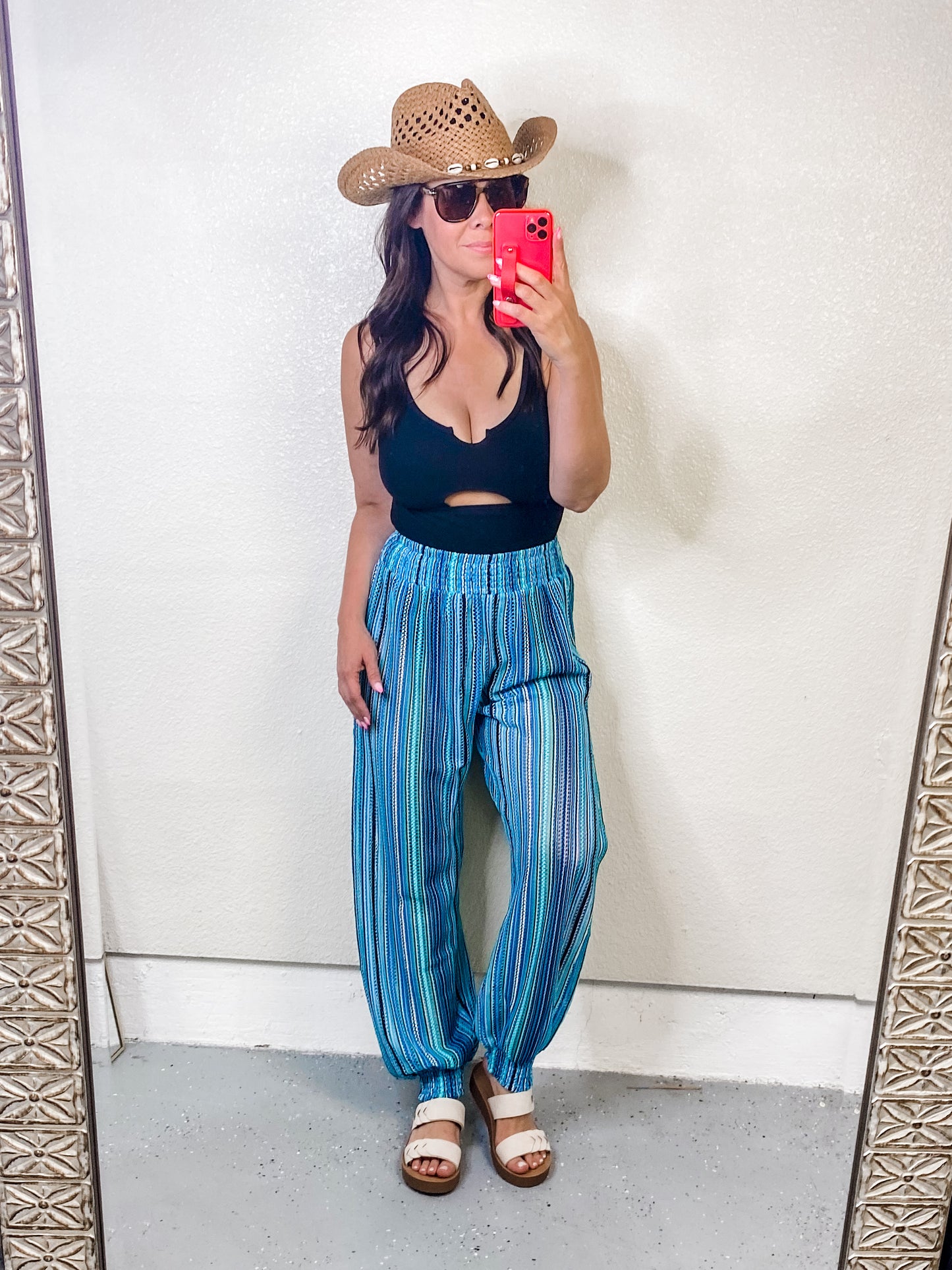 Striped Smocked Cover Up Pants - Fuschia