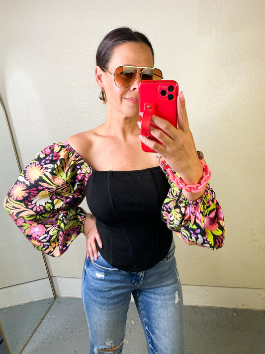 Floral Balloon Sleeve Blouse