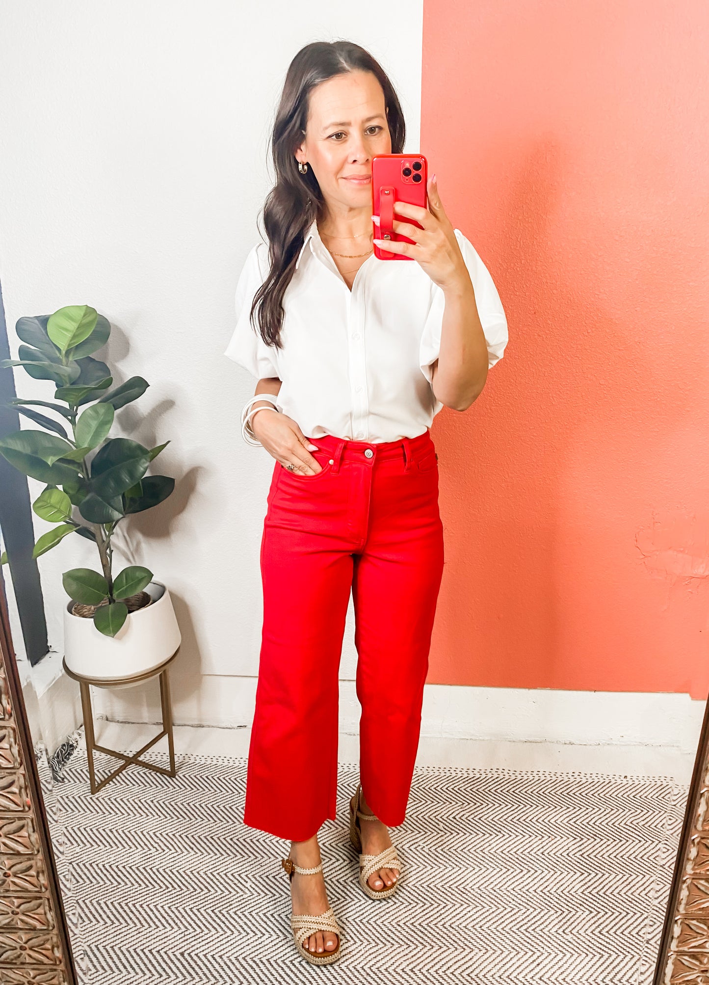 Judy Blue Tummy Control Wide Leg Crop Jeans in Red