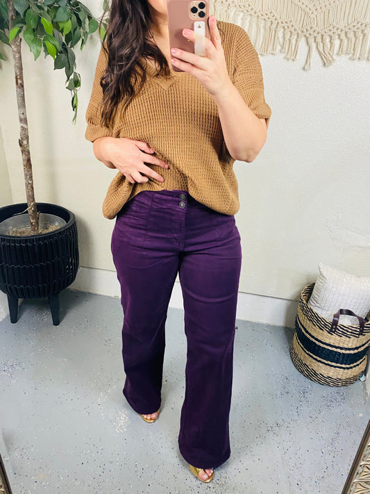 Mica High Rise Wide Leg Jeans in Plum