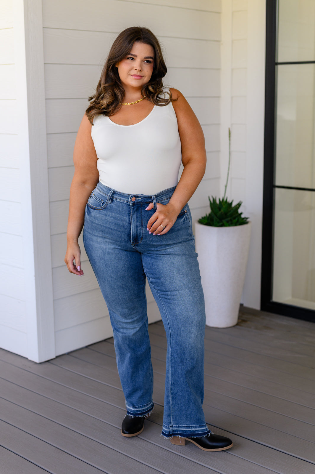 Judy Blue High Rise Tummy Control Release Hem Slim Bootcut Jeans