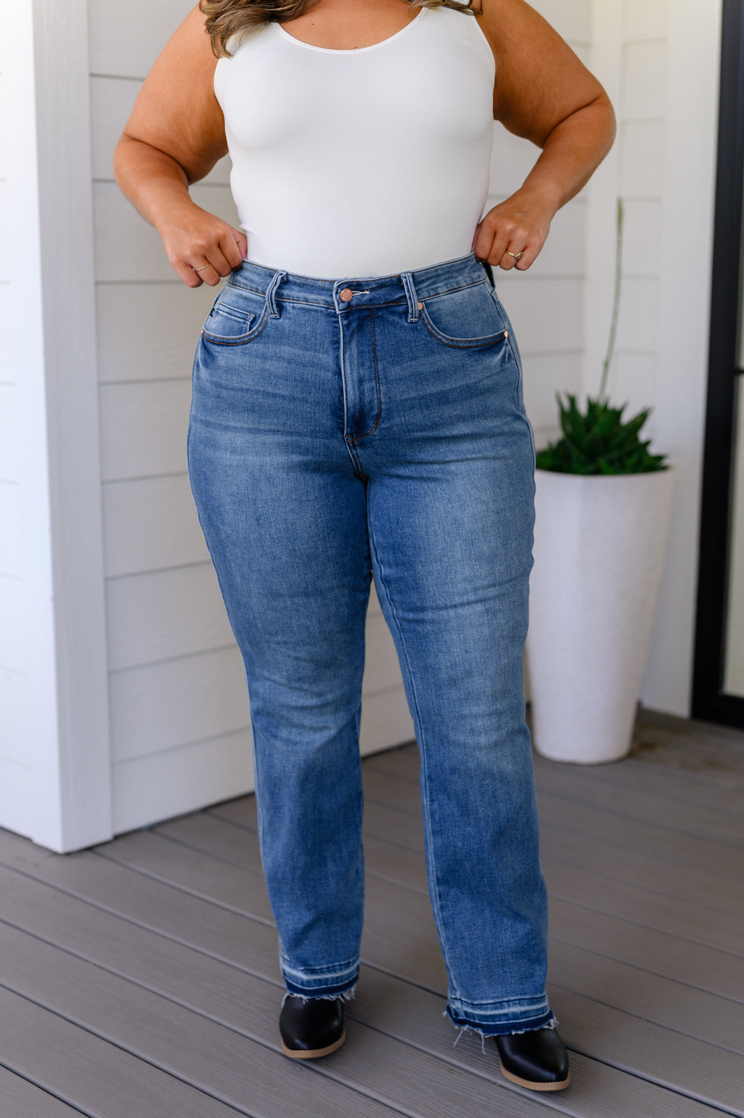 Judy Blue High Rise Tummy Control Release Hem Slim Bootcut Jeans