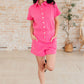 Break Point Collared Romper in Hot Pink