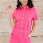 Break Point Collared Romper in Hot Pink