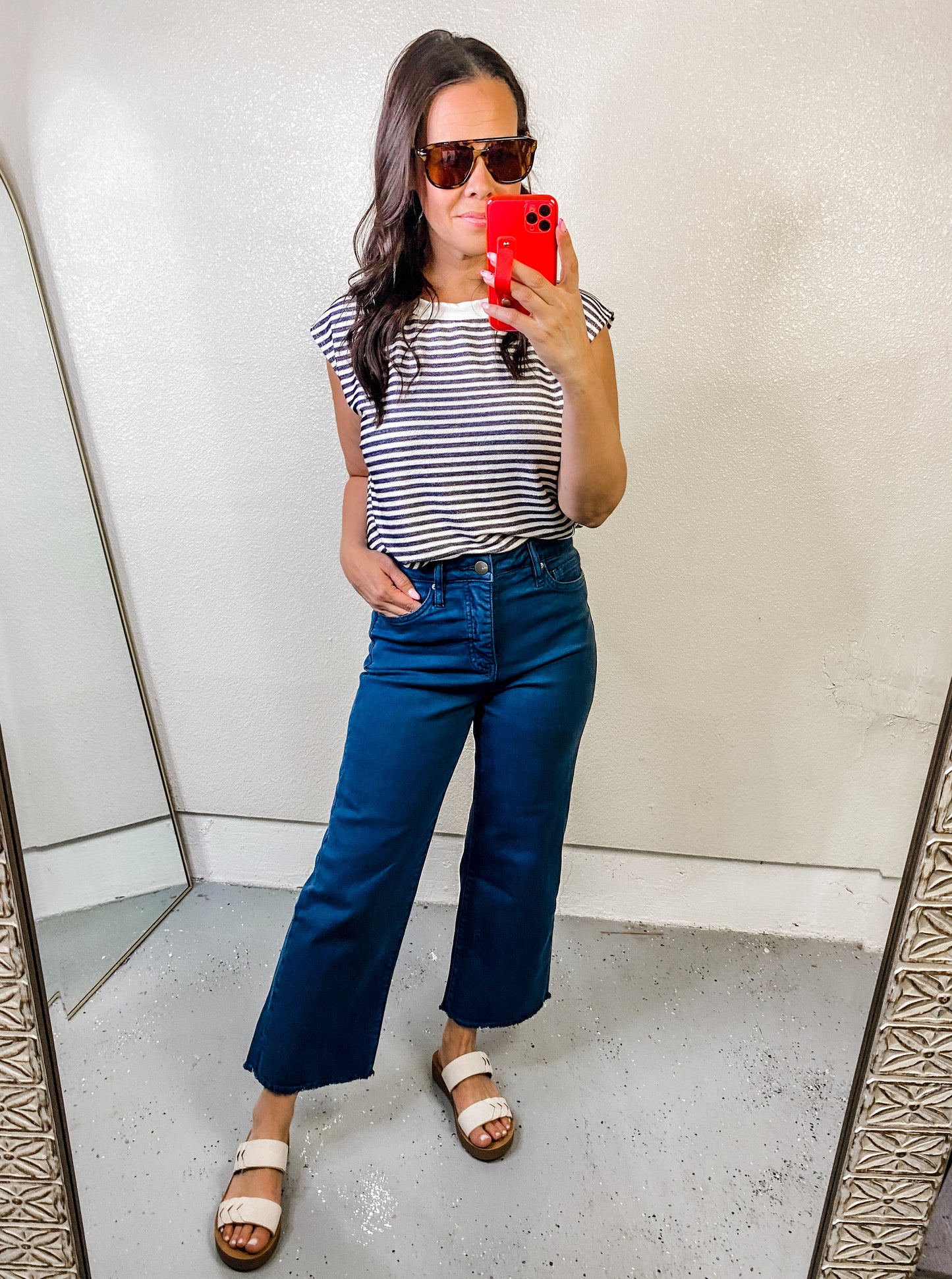 RFM Tummy Control Cropped Wide Leg Jeans - Island Green
